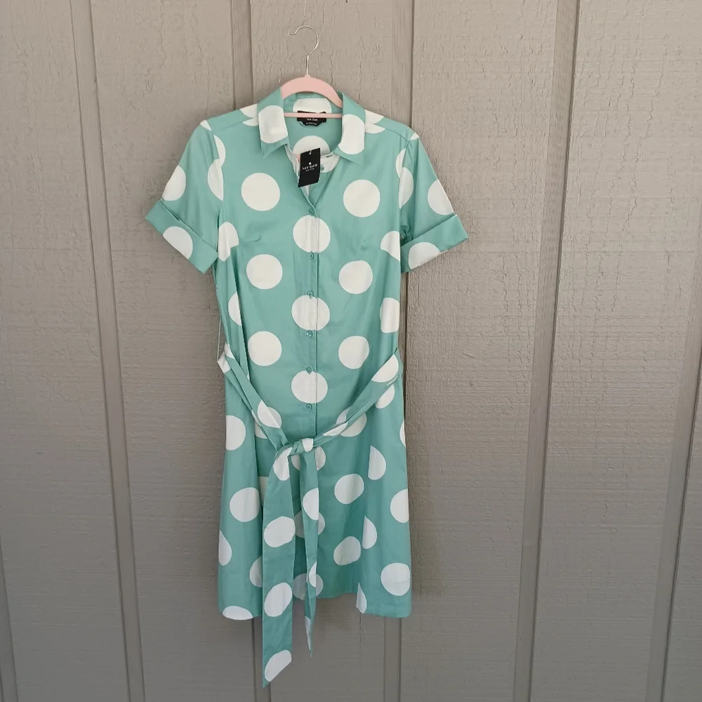 Kate Spade Grand Dot Midi Shirtdress Size XS Women Preppy Pockets Cotton Blend